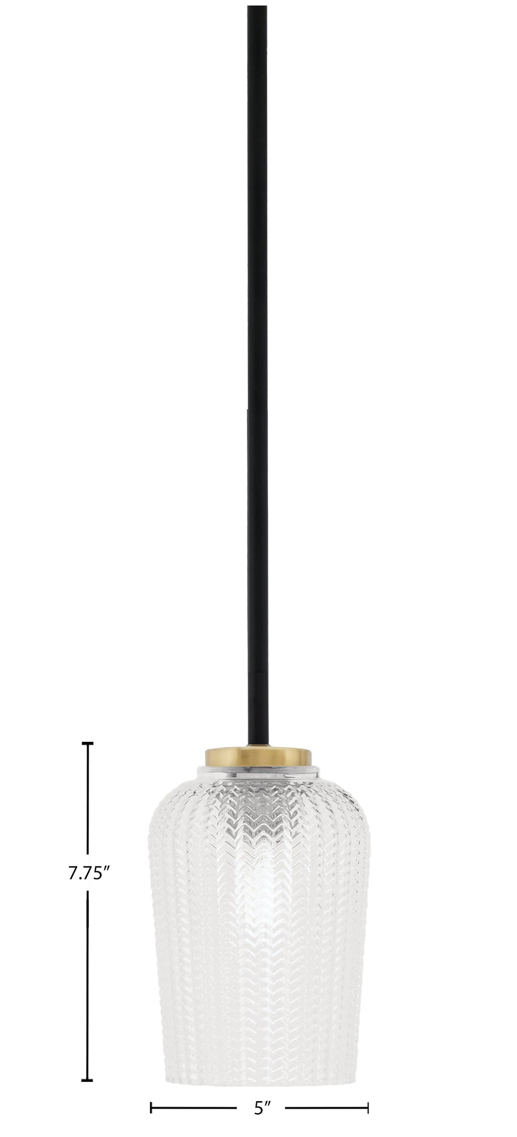 Sandia One Light Mini Pendant in Matte Black & New Age Brass with Clear Textured Shade