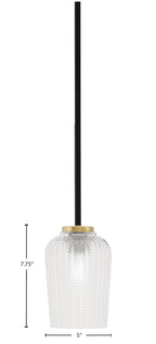 Sandia One Light Mini Pendant in Matte Black & New Age Brass with Clear Textured Shade