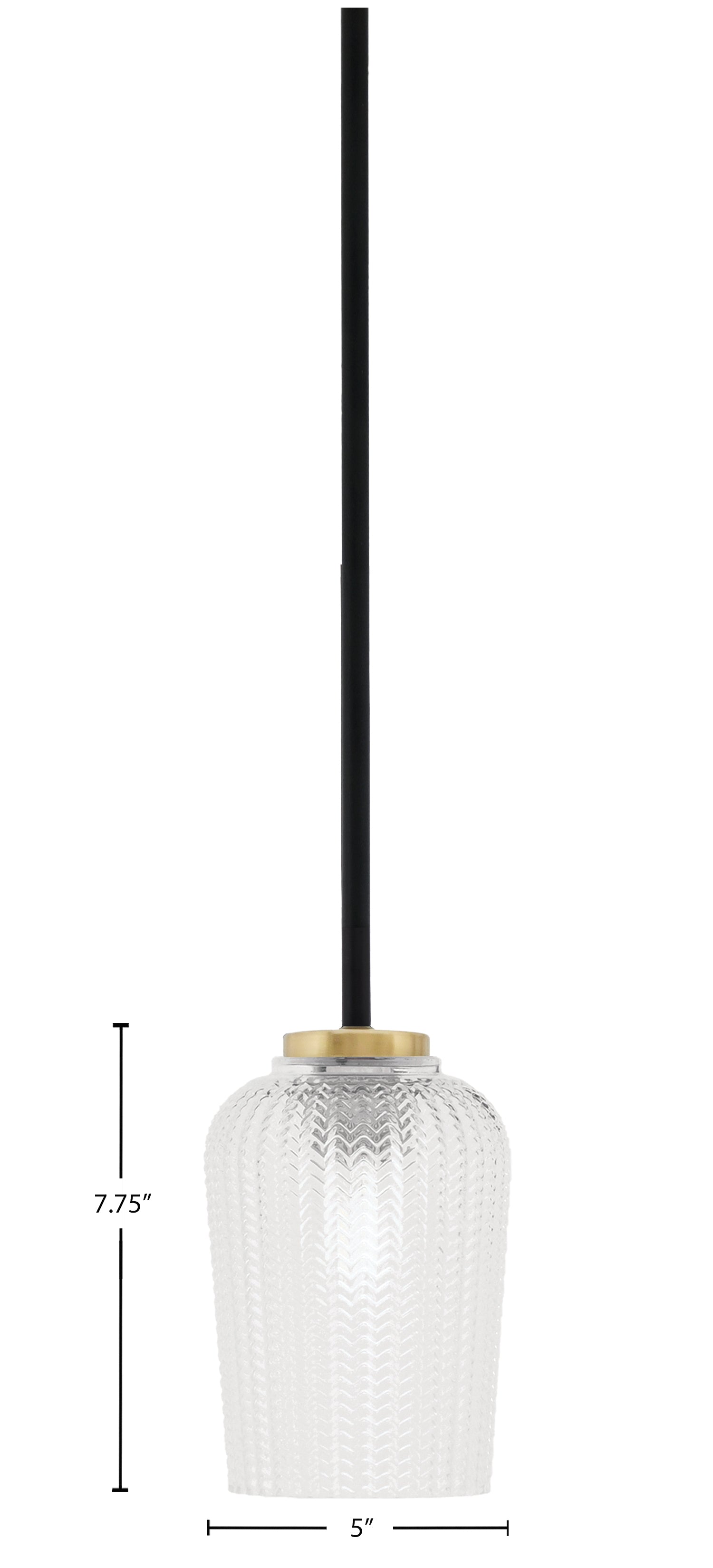 Sandia One Light Mini Pendant in Matte Black & New Age Brass with Clear Textured Shade