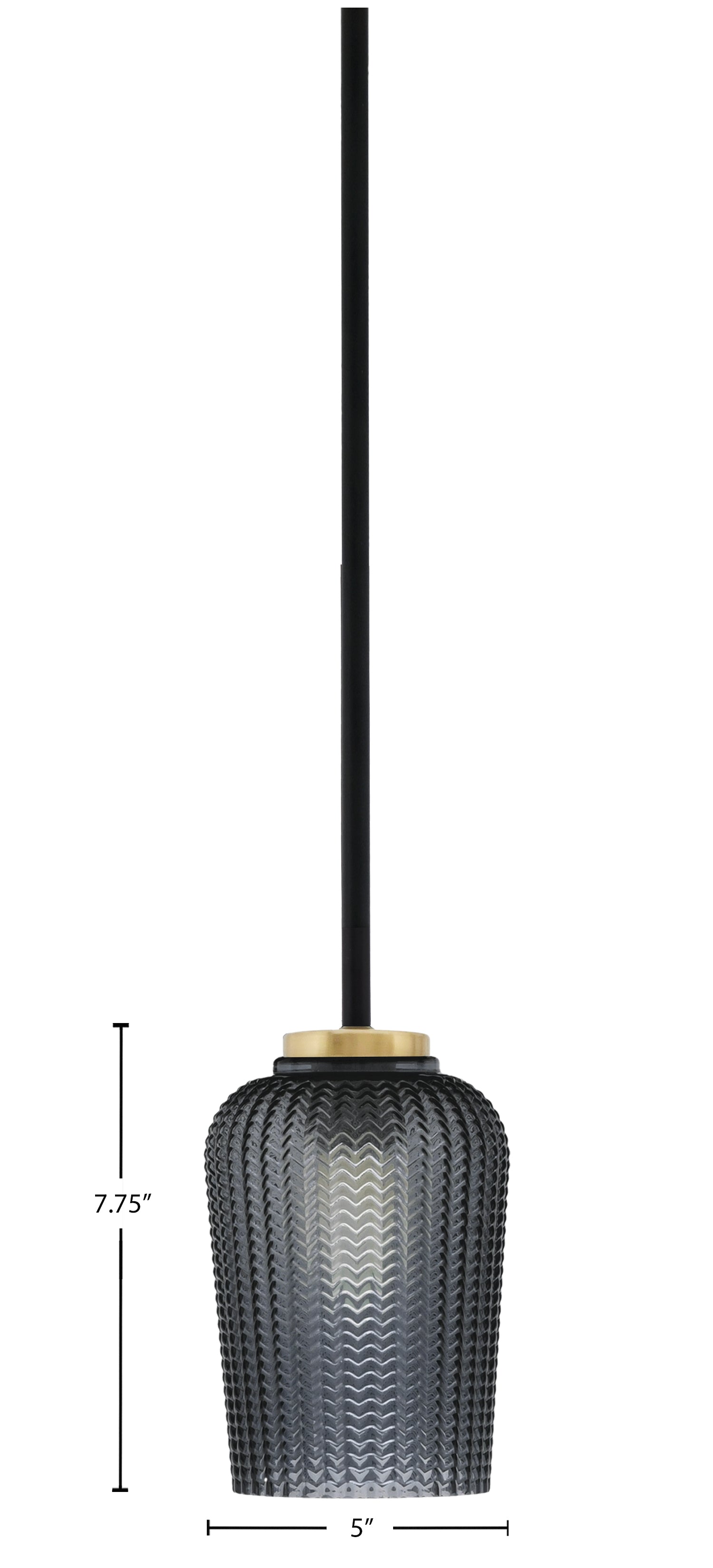 Sandia One Light Mini Pendant in Matte Black & New Age Brass with Smoke Textured Shade