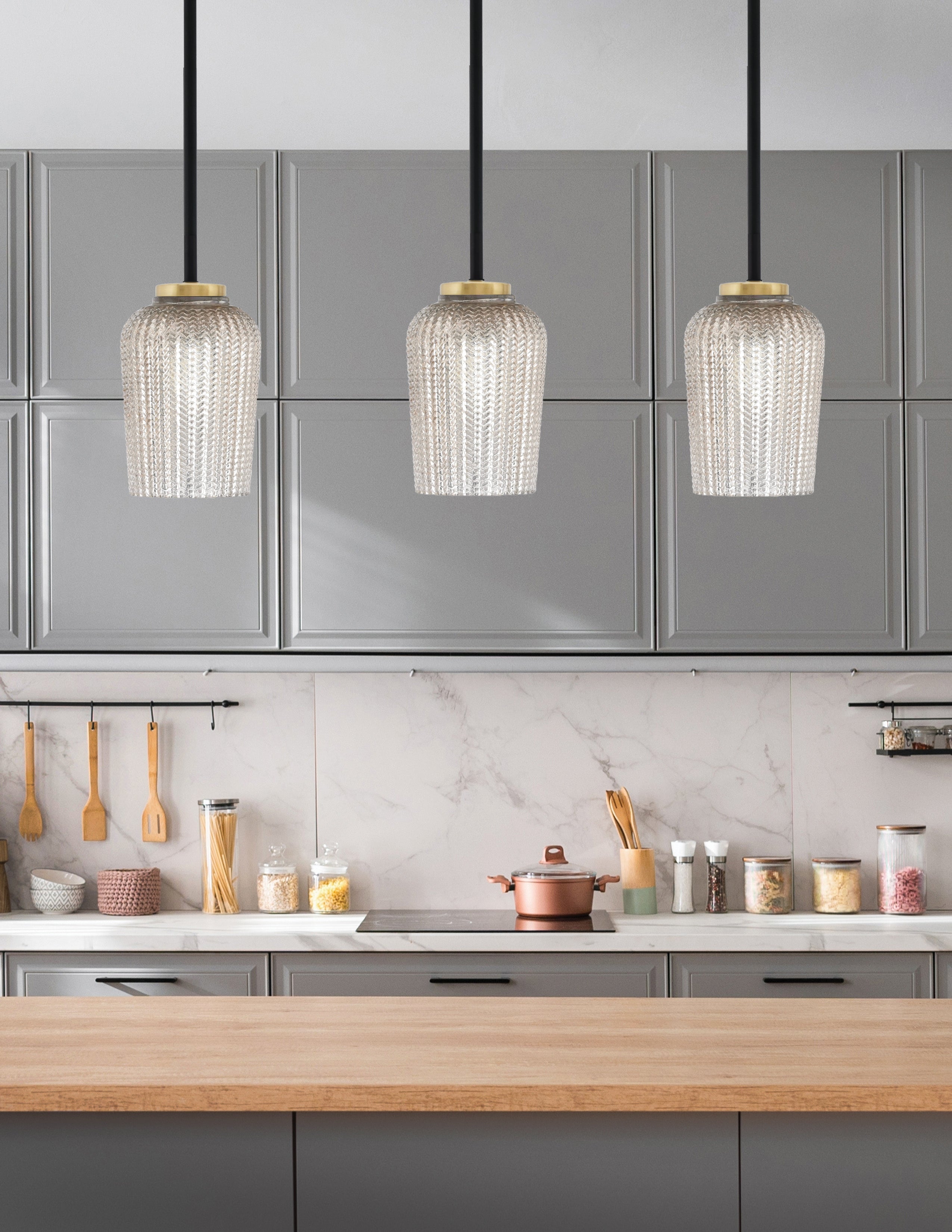 Sandia One Light Mini Pendant in Matte Black & New Age Brass with Silver Textured Shade