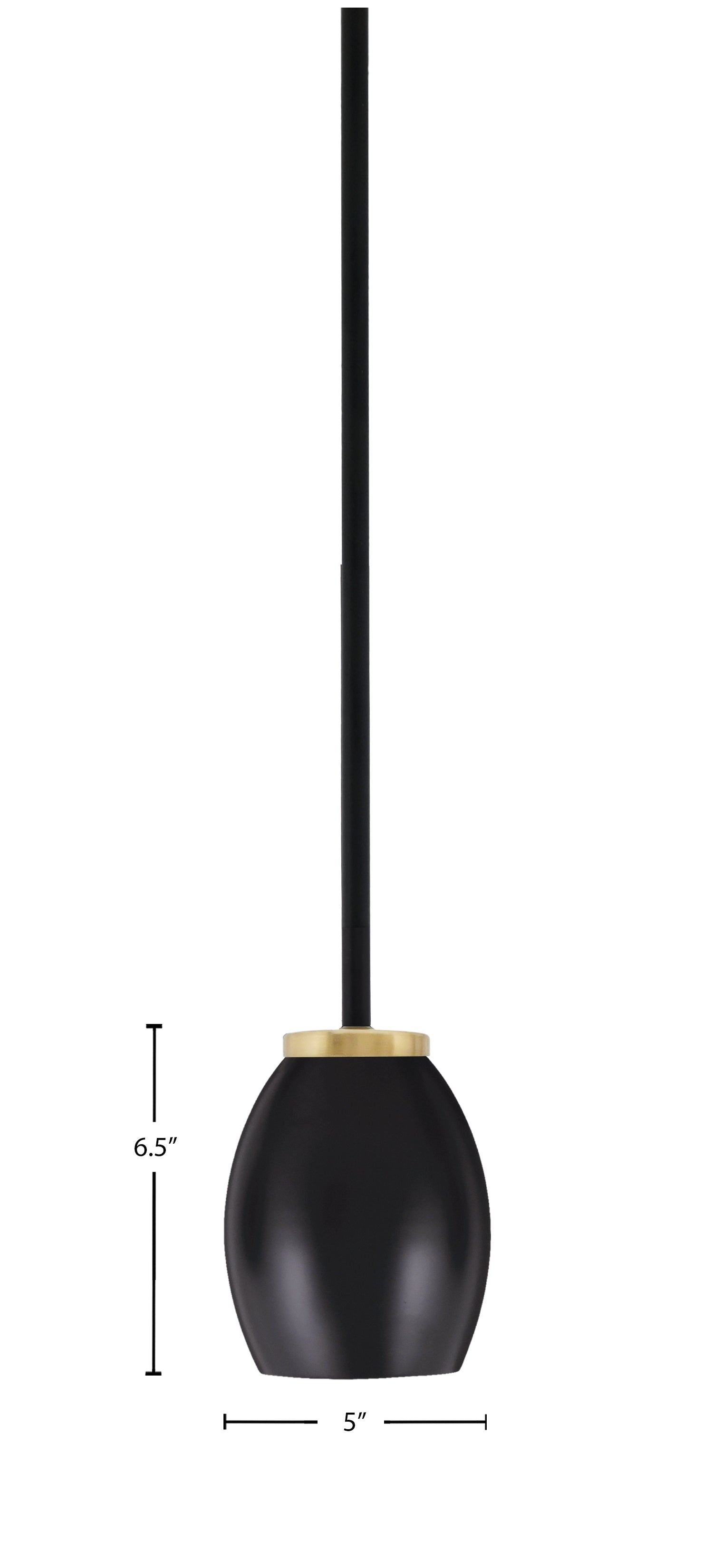 Sandia One Light Mini Pendant in Matte Black & New Age Brass with Matte Black Metal Shade Shade