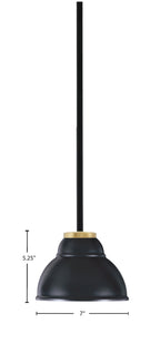 Sandia One Light Mini Pendant in Matte Black & New Age Brass with Matte Black Metal Shade Shade