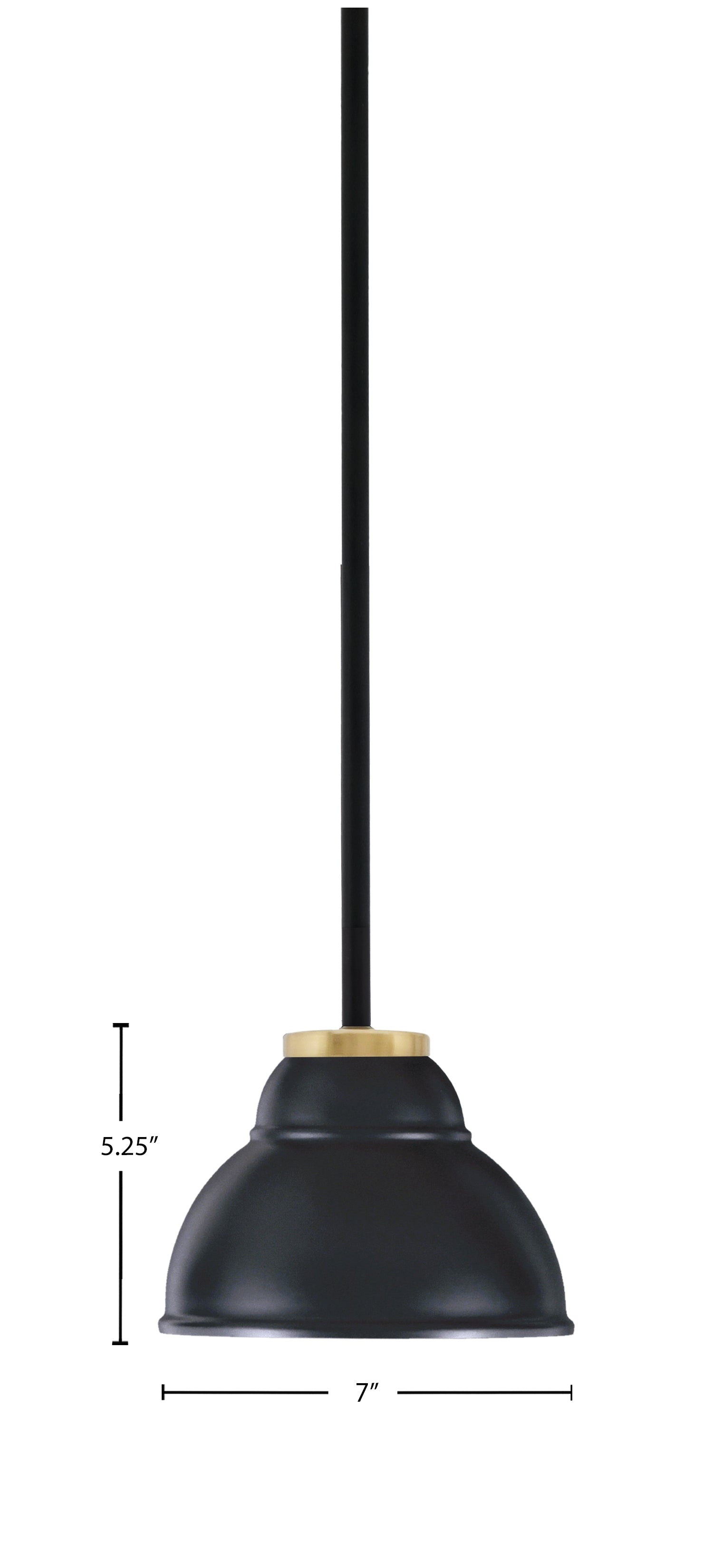 Sandia One Light Mini Pendant in Matte Black & New Age Brass with Matte Black Metal Shade Shade