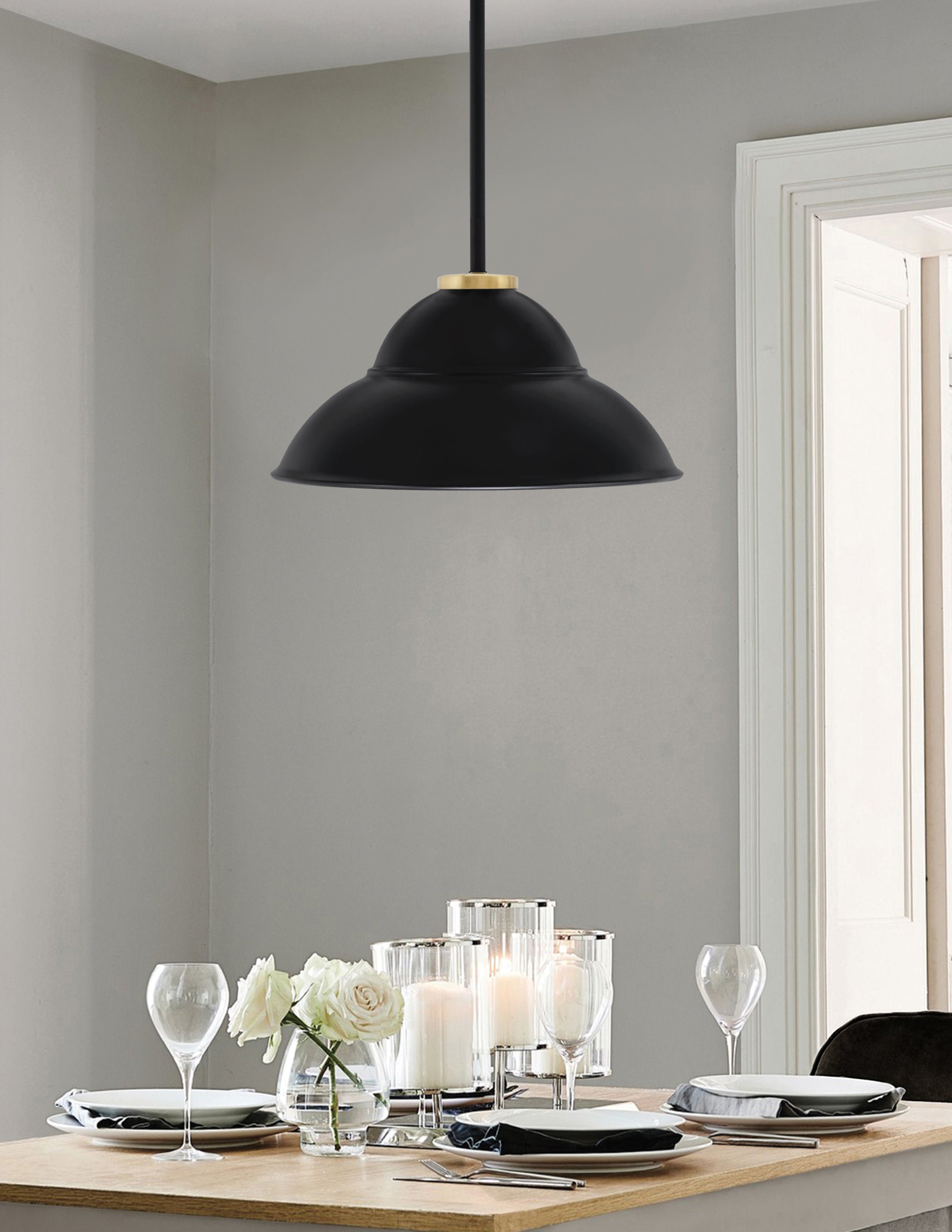 Sandia One Light Pendant in Matte Black & New Age Brass with Matte Black Metal Shade Shade