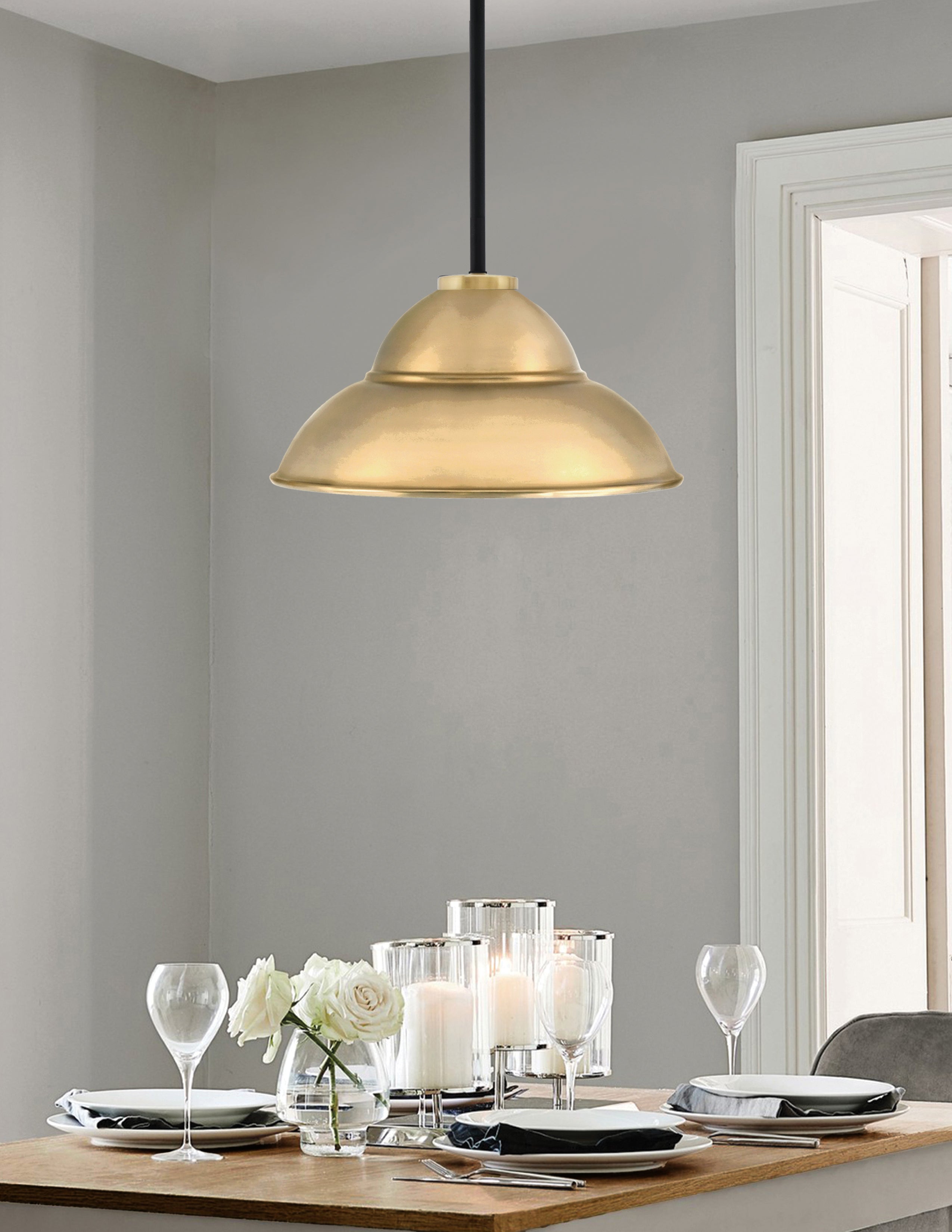 Sandia One Light Pendant in Matte Black & New Age Brass with New Age Brass Metal Shade Shade