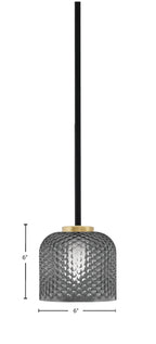 Sandia One Light Mini Pendant in Matte Black & New Age Brass with Smoke Textured Shade