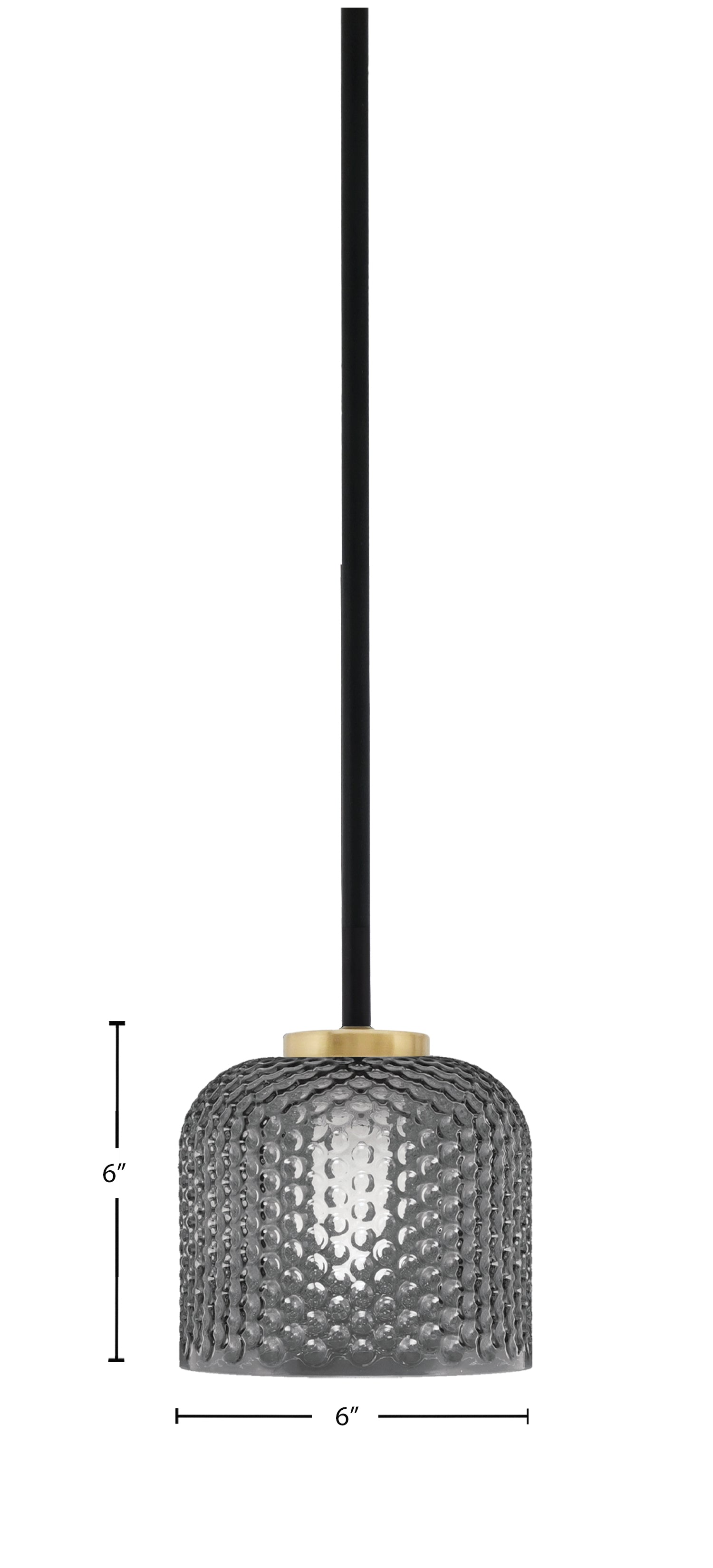 Sandia One Light Mini Pendant in Matte Black & New Age Brass with Smoke Textured Shade