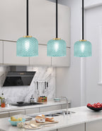 Sandia One Light Mini Pendant in Matte Black & New Age Brass with Turquoise Textured Shade