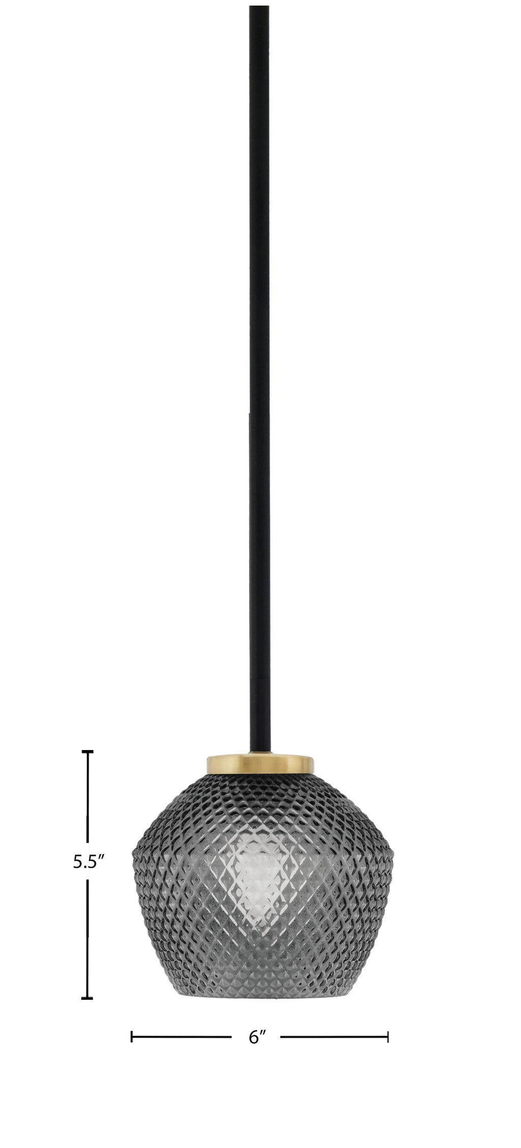 Sandia One Light Mini Pendant in Matte Black & New Age Brass with Smoke Textured Shade