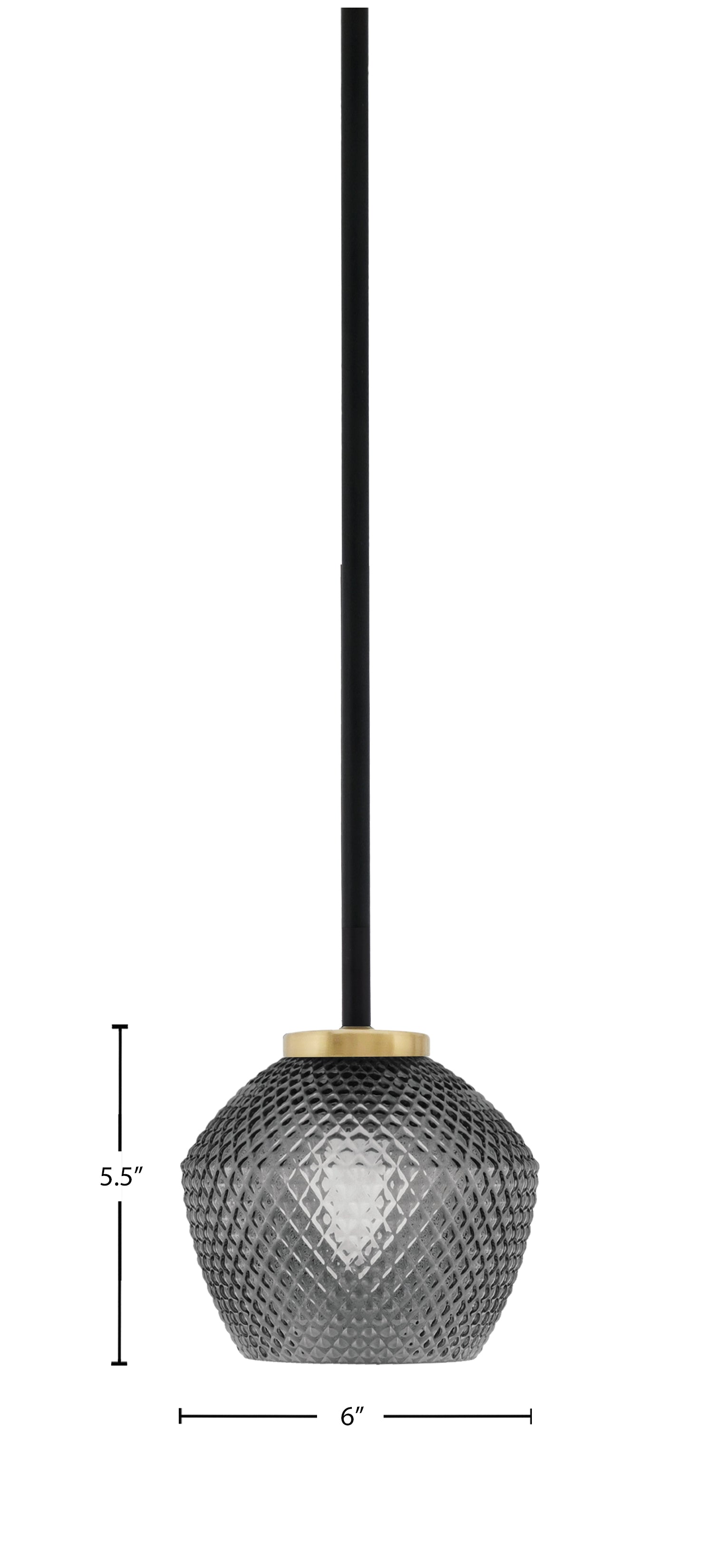 Sandia One Light Mini Pendant in Matte Black & New Age Brass with Smoke Textured Shade