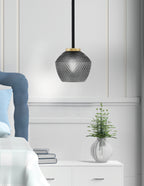 Sandia One Light Mini Pendant in Matte Black & New Age Brass with Smoke Textured Shade