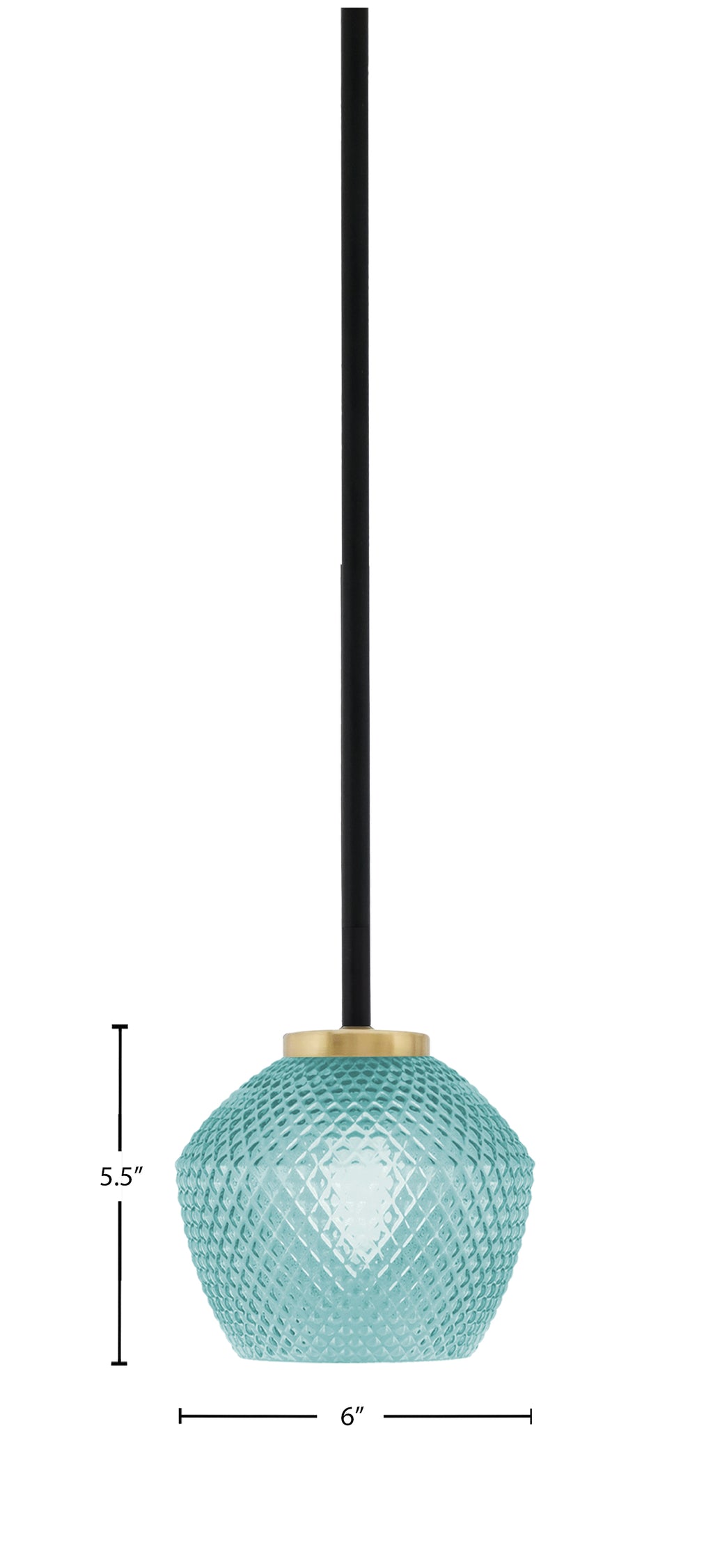 Sandia One Light Mini Pendant in Matte Black & New Age Brass with Turquoise Textured Shade