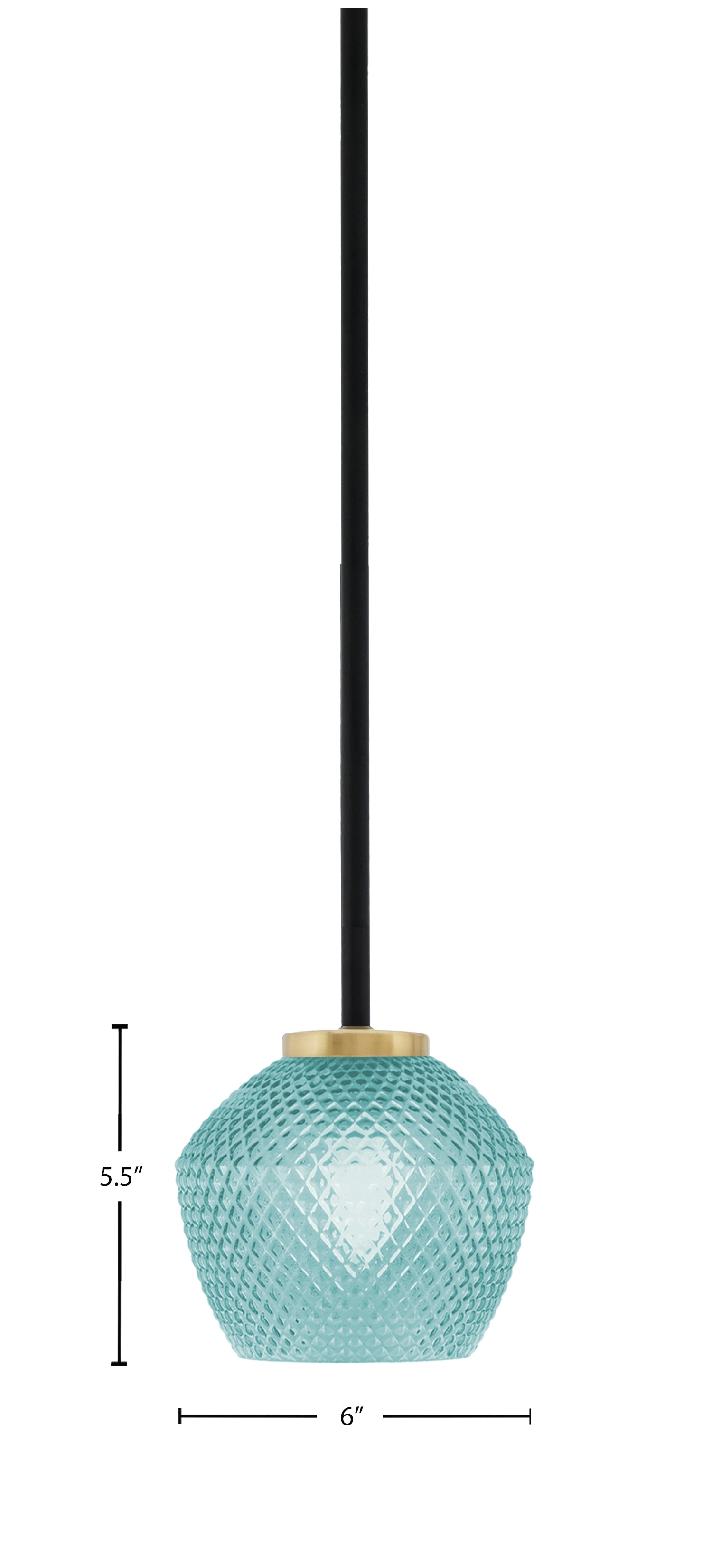 Sandia One Light Mini Pendant in Matte Black & New Age Brass with Turquoise Textured Shade