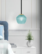 Sandia One Light Mini Pendant in Matte Black & New Age Brass with Turquoise Textured Shade
