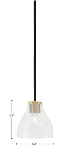 Sandia One Light Mini Pendant in Matte Black & New Age Brass with Clear Bubble Shade