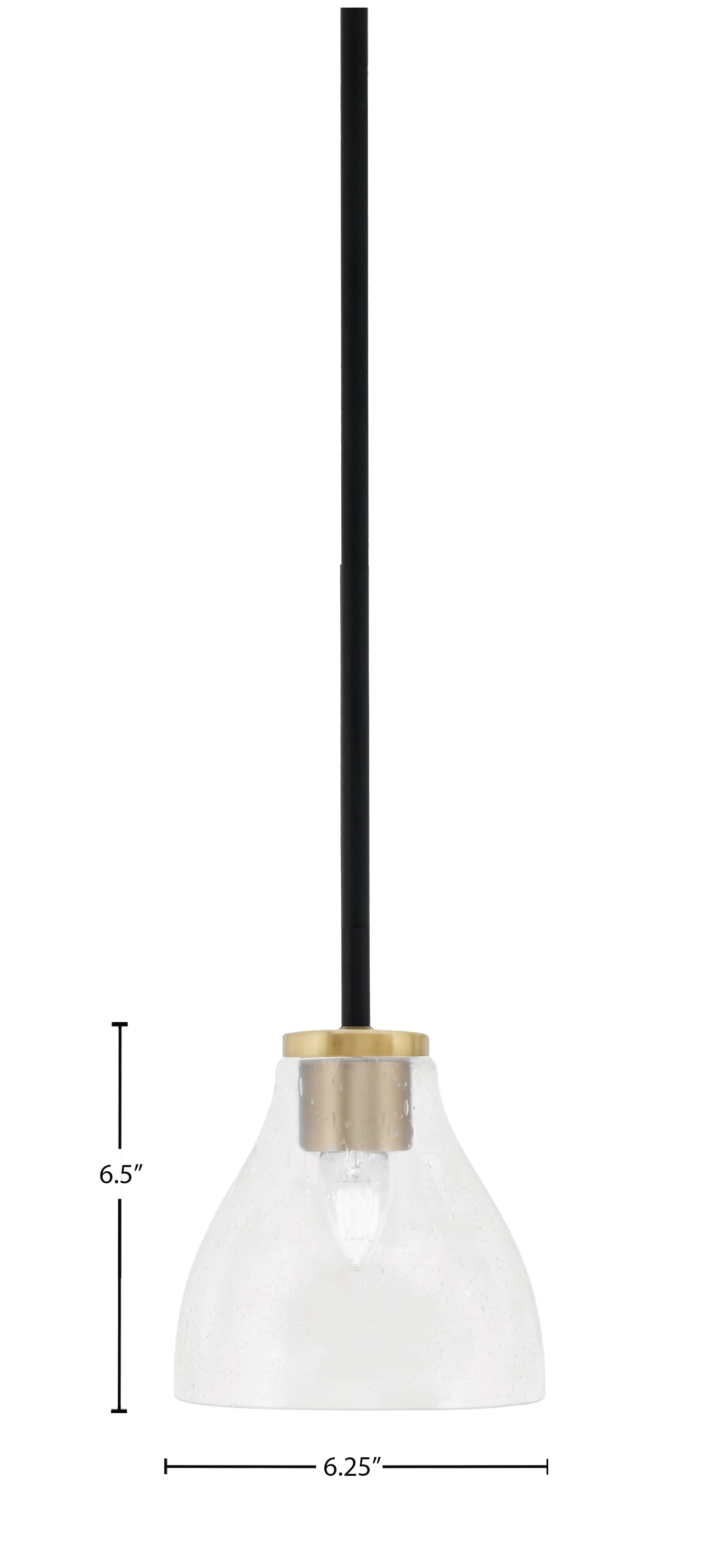 Sandia One Light Mini Pendant in Matte Black & New Age Brass with Clear Bubble Shade