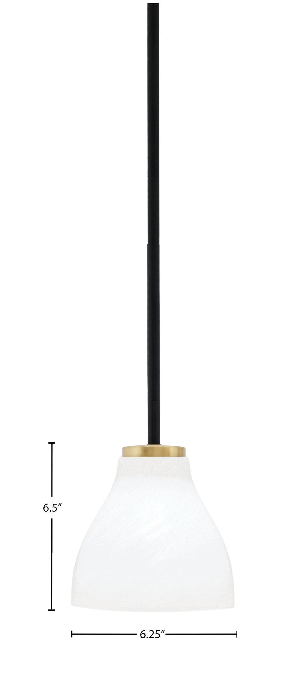 Sandia One Light Mini Pendant in Matte Black & New Age Brass with White Marble Shade