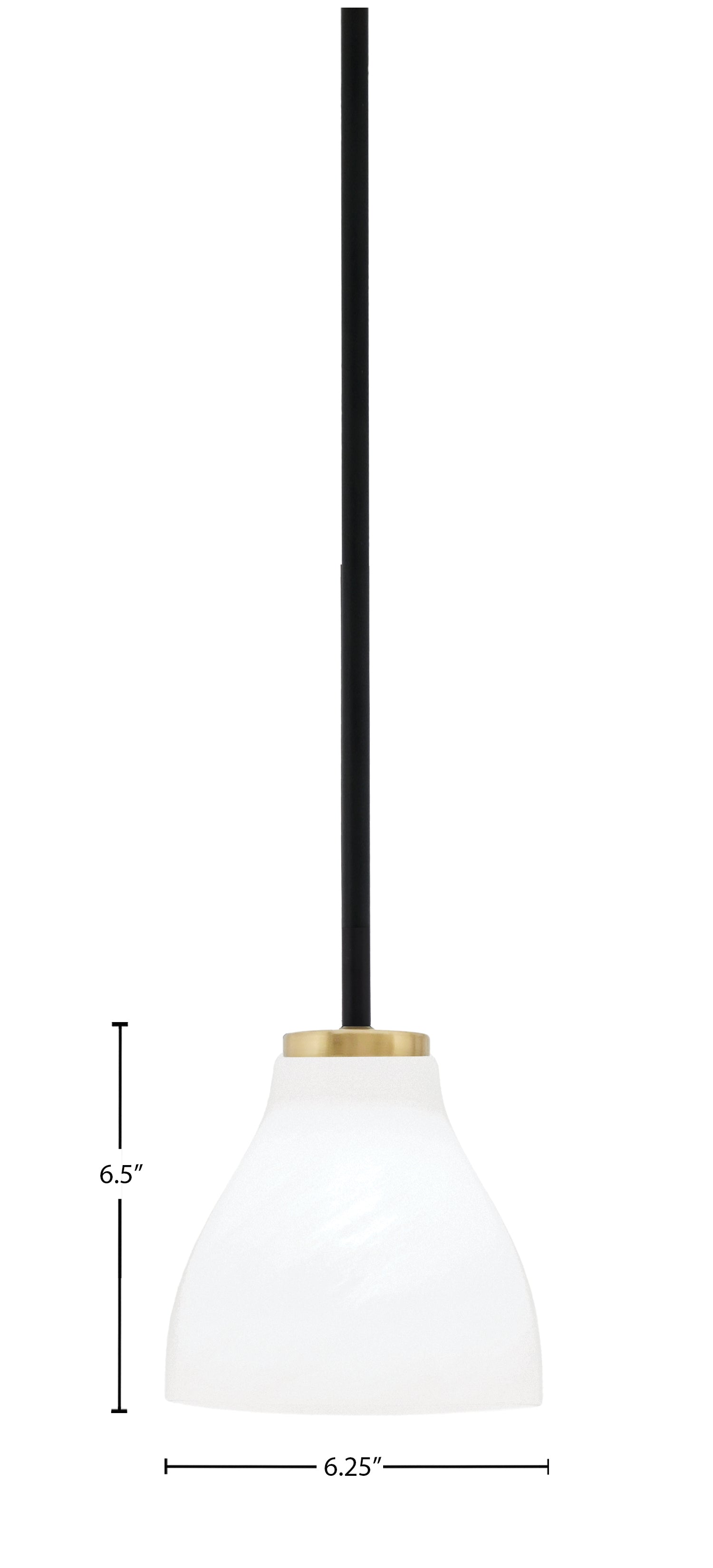 Sandia One Light Mini Pendant in Matte Black & New Age Brass with White Marble Shade