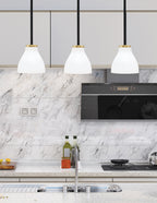 Sandia One Light Mini Pendant in Matte Black & New Age Brass with White Marble Shade