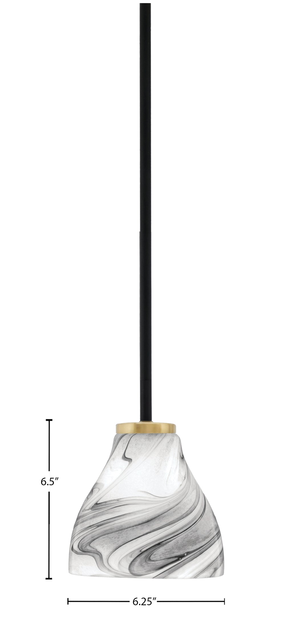 Sandia One Light Mini Pendant in Matte Black & New Age Brass with Onyx Swirl Shade