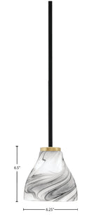 Sandia One Light Mini Pendant in Matte Black & New Age Brass with Onyx Swirl Shade