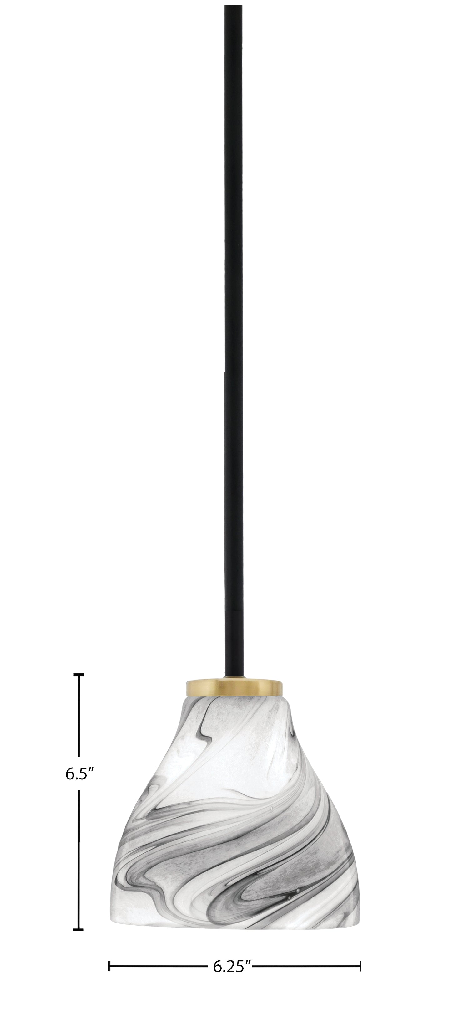 Sandia One Light Mini Pendant in Matte Black & New Age Brass with Onyx Swirl Shade