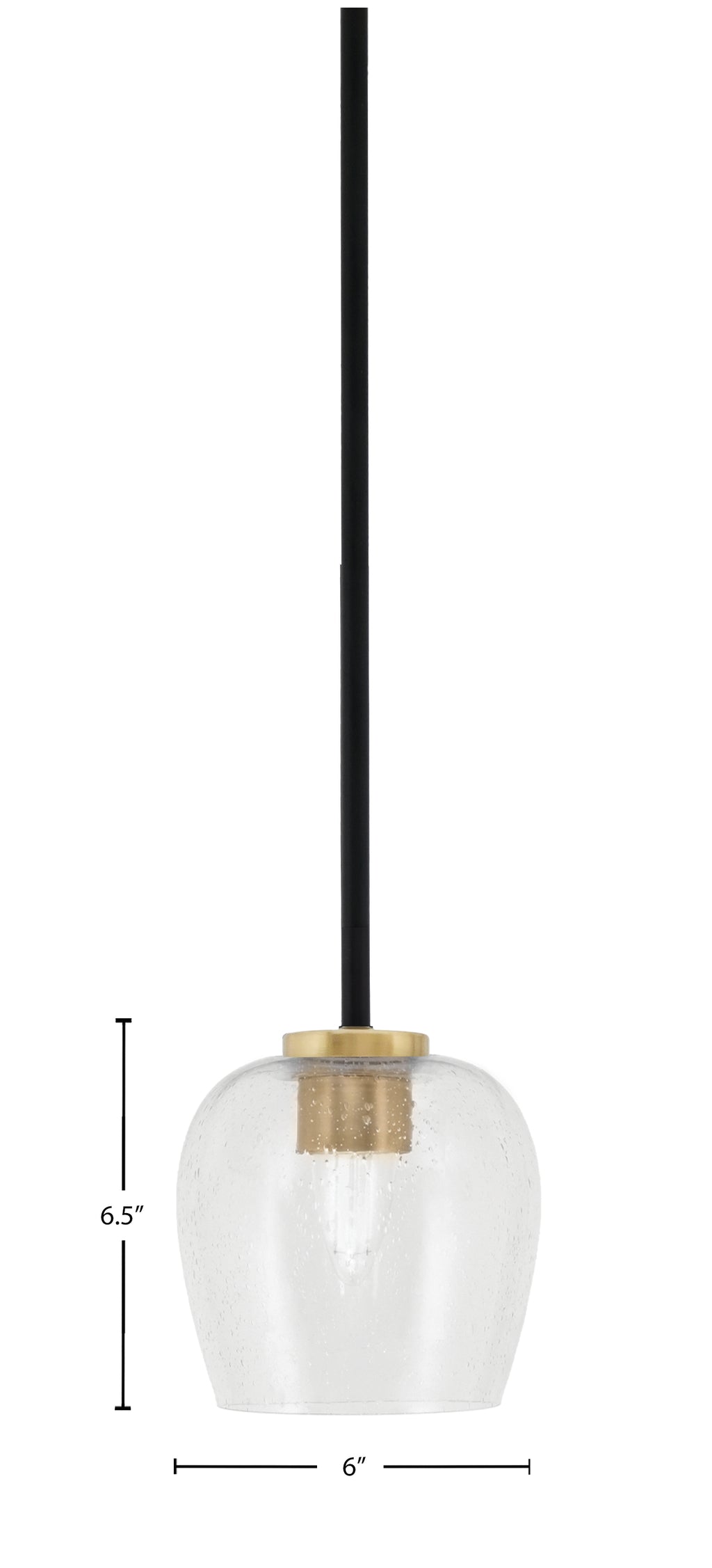 Sandia One Light Mini Pendant in Matte Black & New Age Brass with Clear Bubble Shade