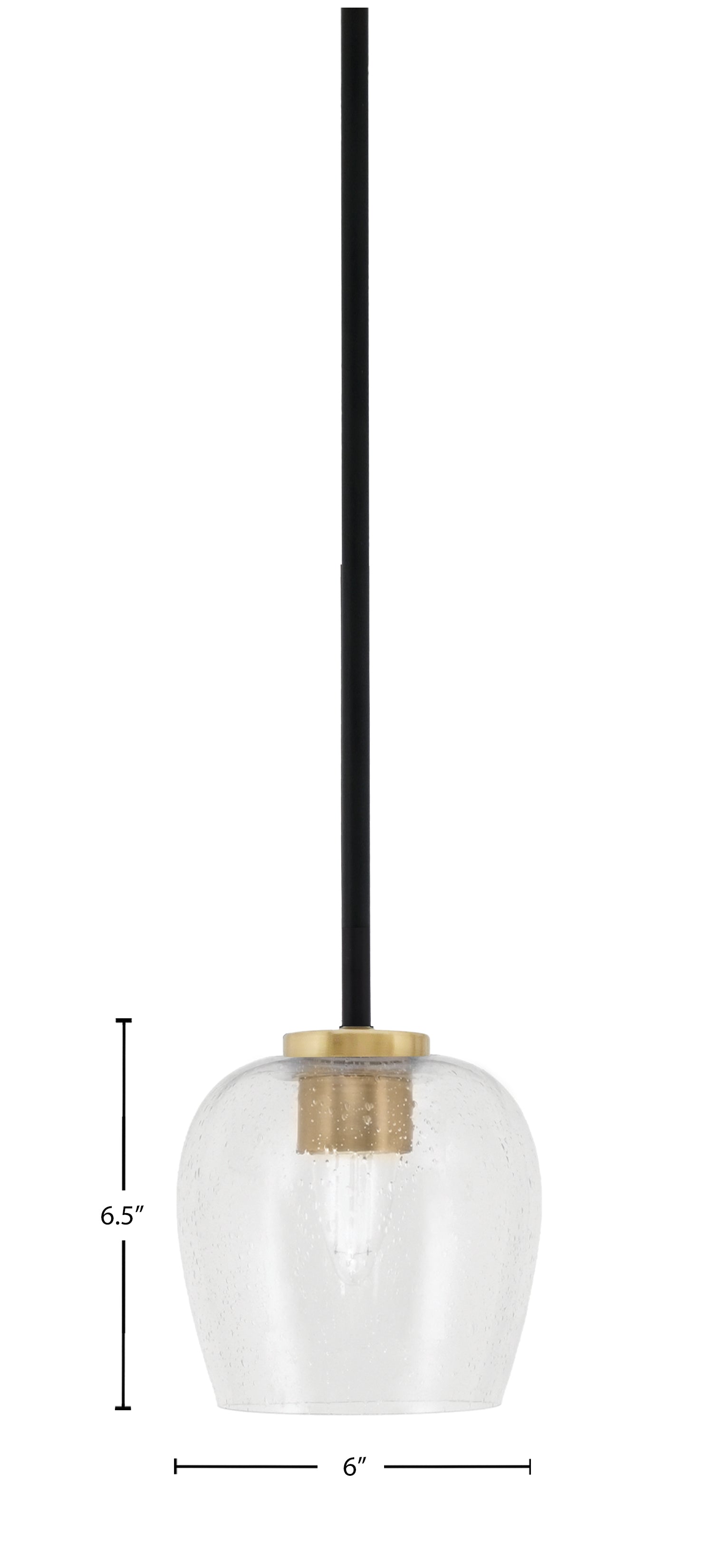 Sandia One Light Mini Pendant in Matte Black & New Age Brass with Clear Bubble Shade