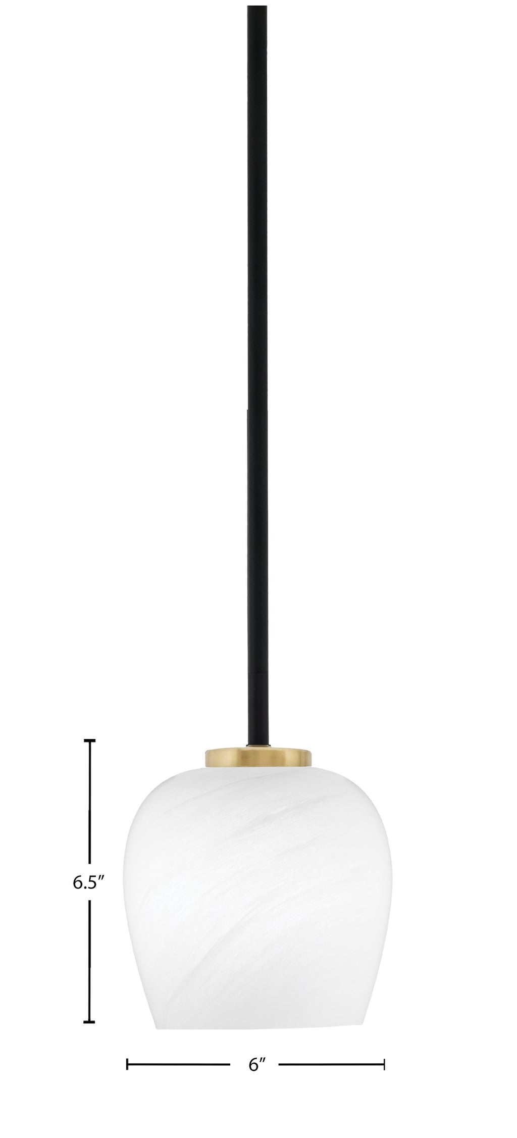 Sandia One Light Mini Pendant in Matte Black & New Age Brass with White Marble Shade