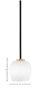 Sandia One Light Mini Pendant in Matte Black & New Age Brass with White Marble Shade