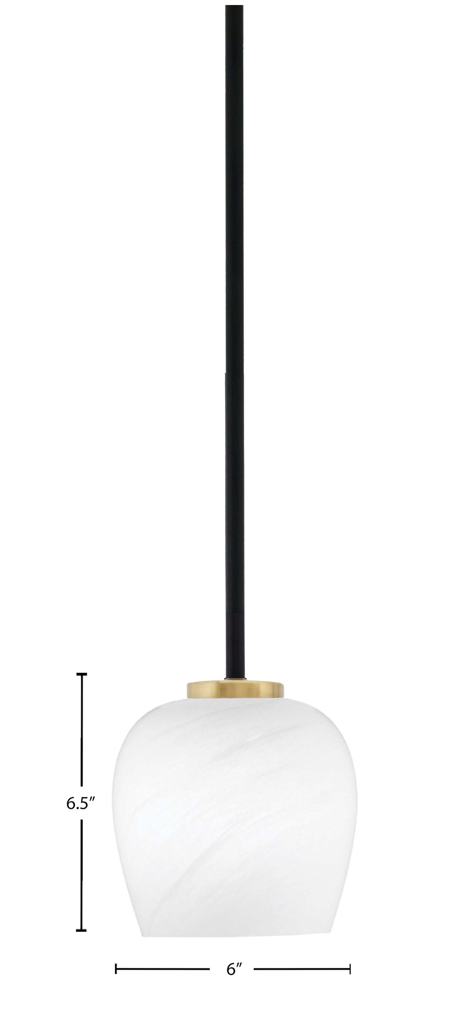 Sandia One Light Mini Pendant in Matte Black & New Age Brass with White Marble Shade