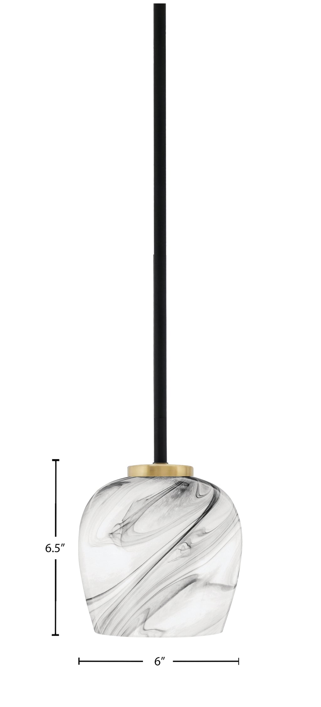 Sandia One Light Mini Pendant in Matte Black & New Age Brass with Onyx Swirl Shade