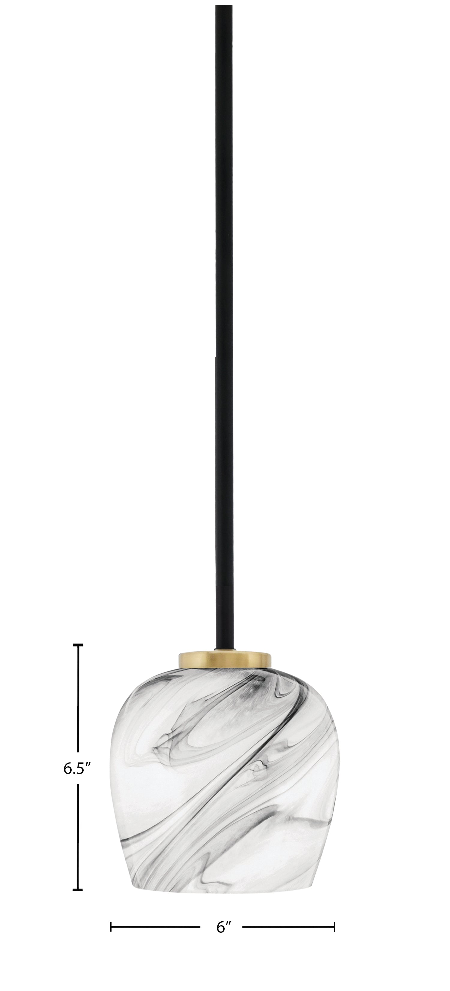 Sandia One Light Mini Pendant in Matte Black & New Age Brass with Onyx Swirl Shade