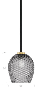Sandia One Light Mini Pendant in Matte Black & New Age Brass with Smoke Textured Shade