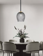 Sandia One Light Mini Pendant in Matte Black & New Age Brass with Smoke Textured Shade