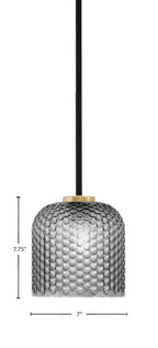 Sandia One Light Mini Pendant in Matte Black & New Age Brass with Smoke Textured Shade