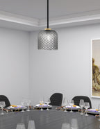 Sandia One Light Mini Pendant in Matte Black & New Age Brass with Smoke Textured Shade