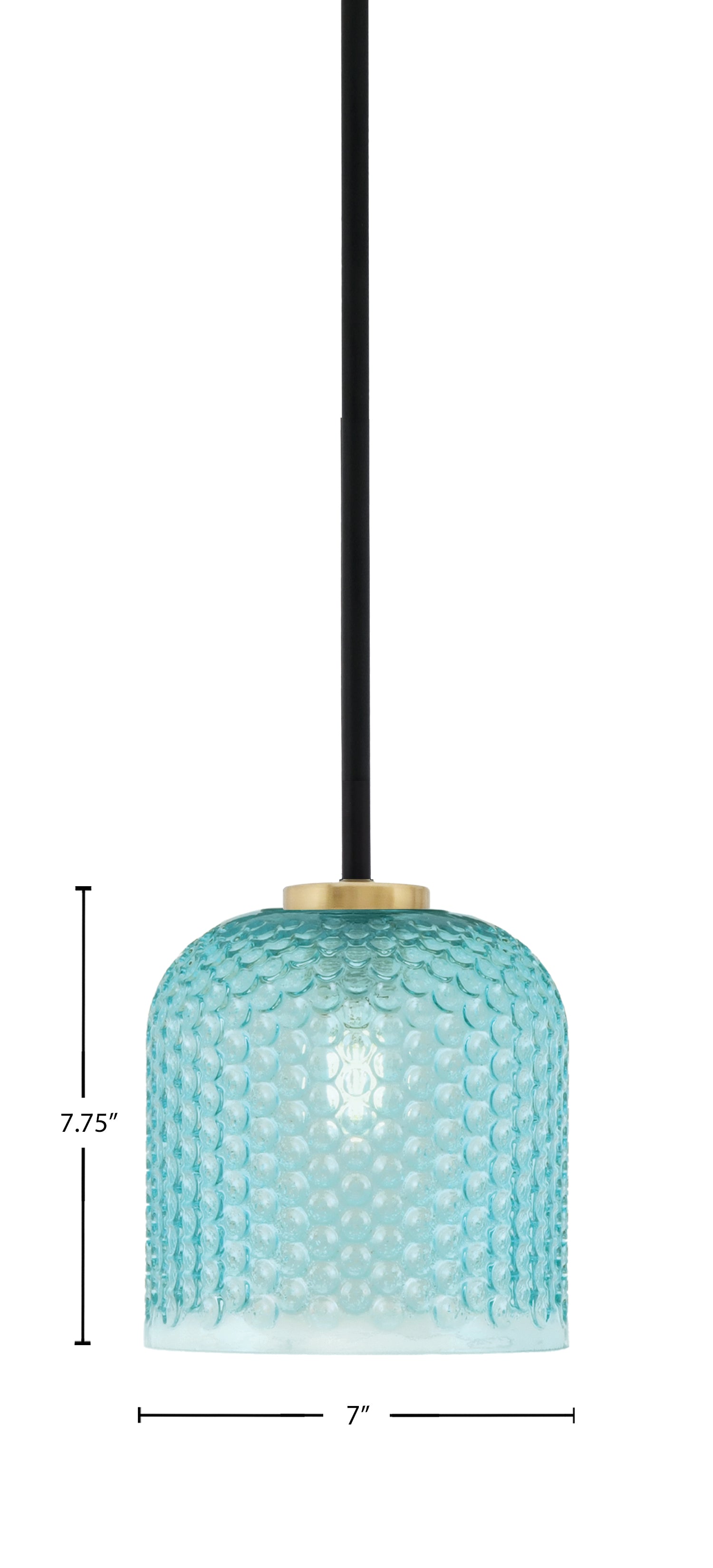 Sandia One Light Mini Pendant in Matte Black & New Age Brass with Turquoise Textured Shade
