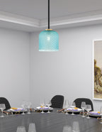 Sandia One Light Mini Pendant in Matte Black & New Age Brass with Turquoise Textured Shade