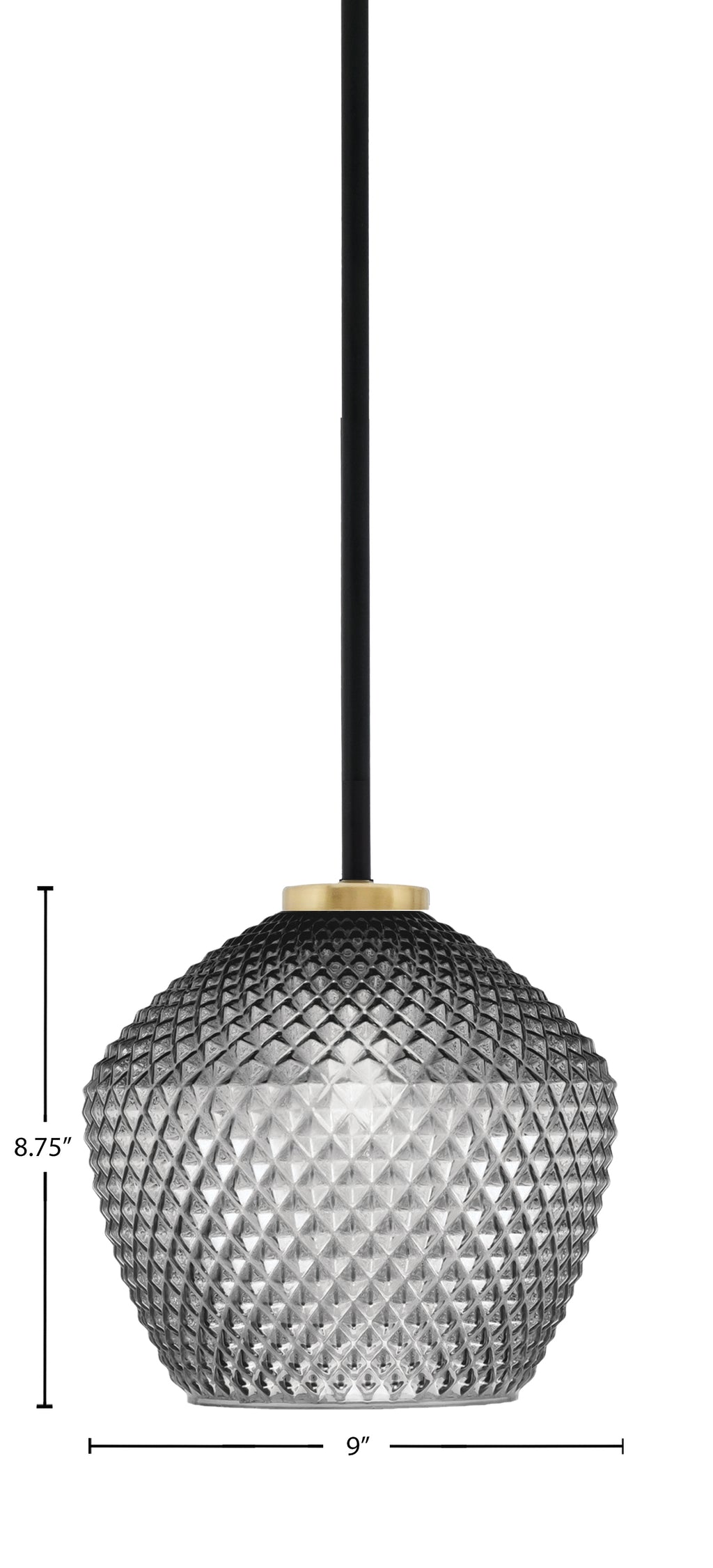 Sandia One Light Mini Pendant in Matte Black & New Age Brass with Smoke Textured Shade