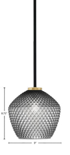 Sandia One Light Mini Pendant in Matte Black & New Age Brass with Smoke Textured Shade