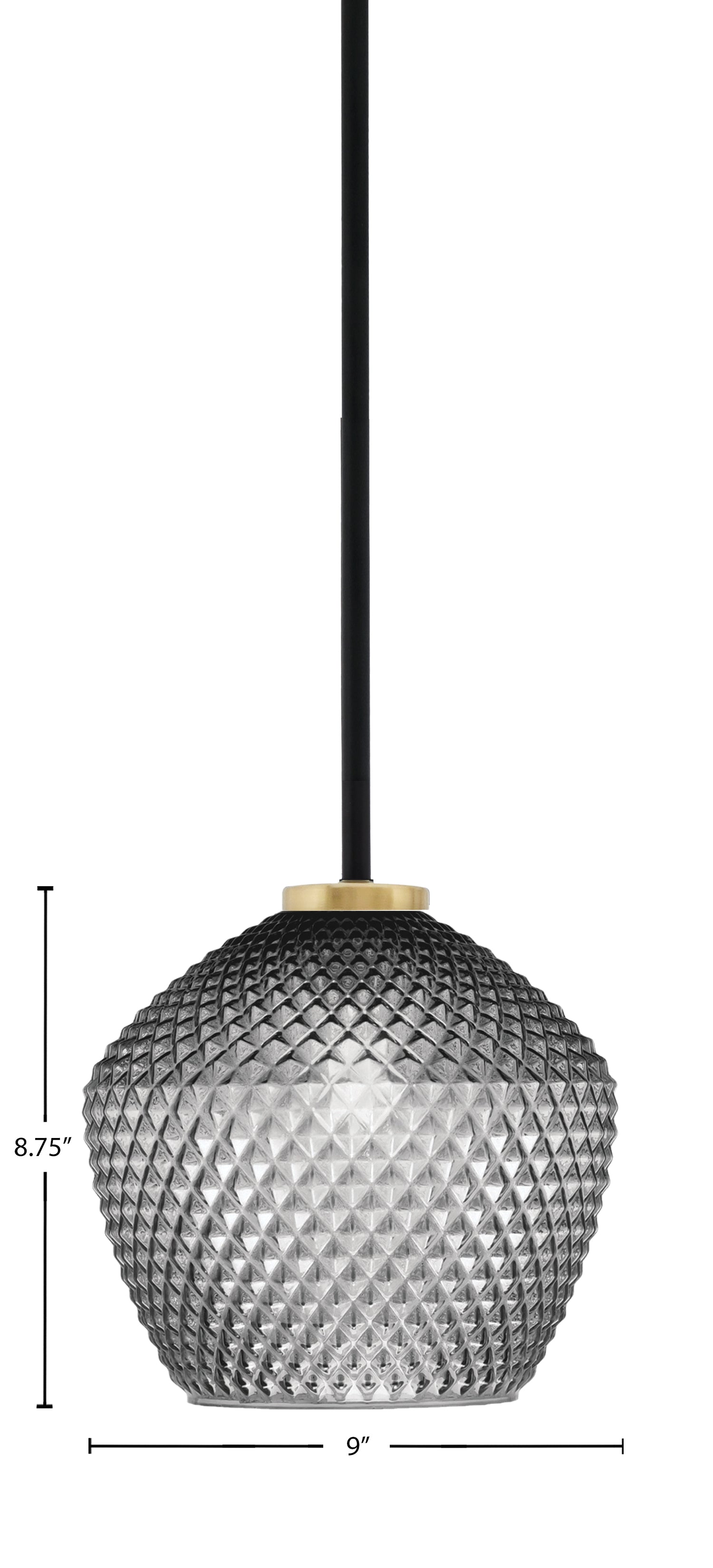 Sandia One Light Mini Pendant in Matte Black & New Age Brass with Smoke Textured Shade