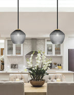 Sandia One Light Mini Pendant in Matte Black & New Age Brass with Smoke Textured Shade