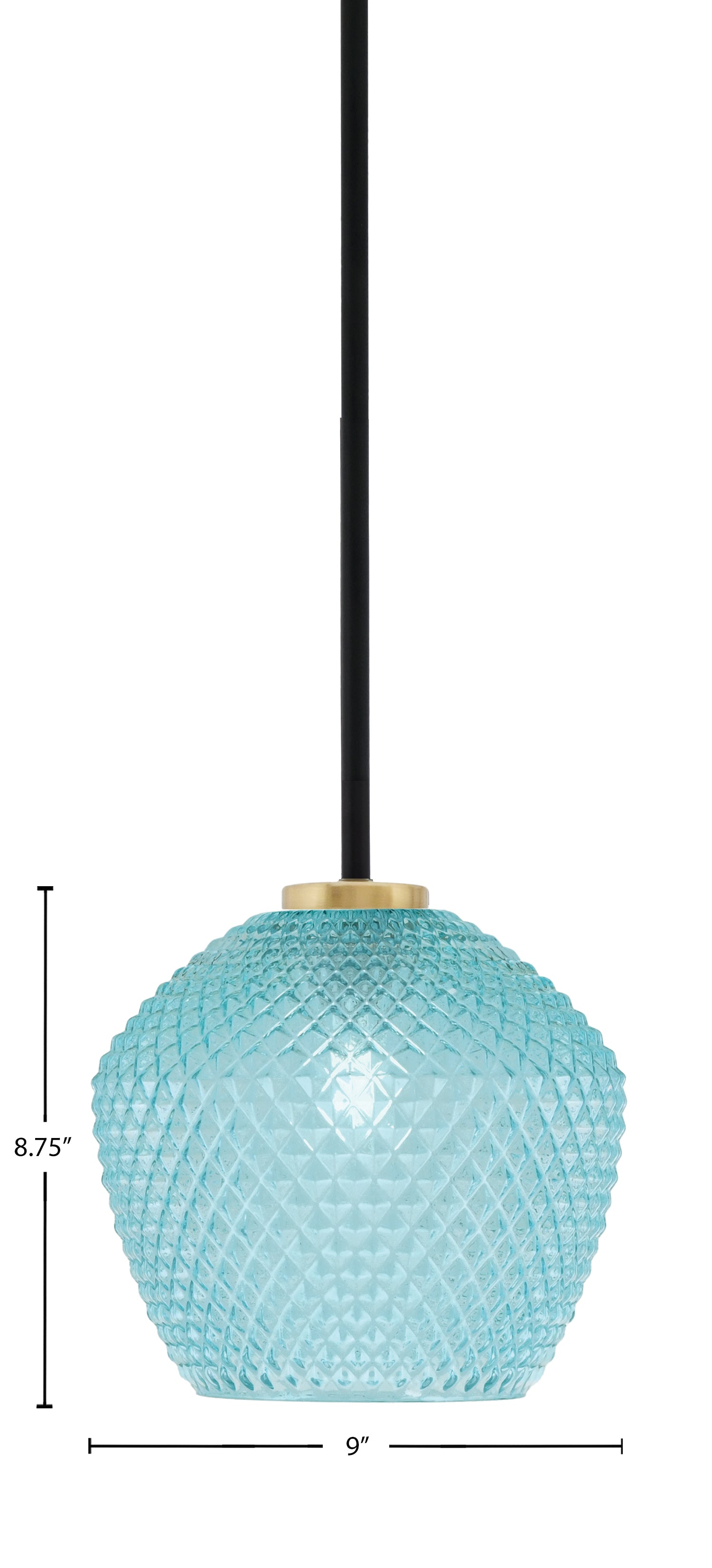 Sandia One Light Mini Pendant in Matte Black & New Age Brass with Turquoise Textured Shade