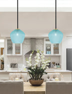 Sandia One Light Mini Pendant in Matte Black & New Age Brass with Turquoise Textured Shade