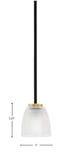 Sandia One Light Mini Pendant in Matte Black & New Age Brass with Clear Ribbed Shade