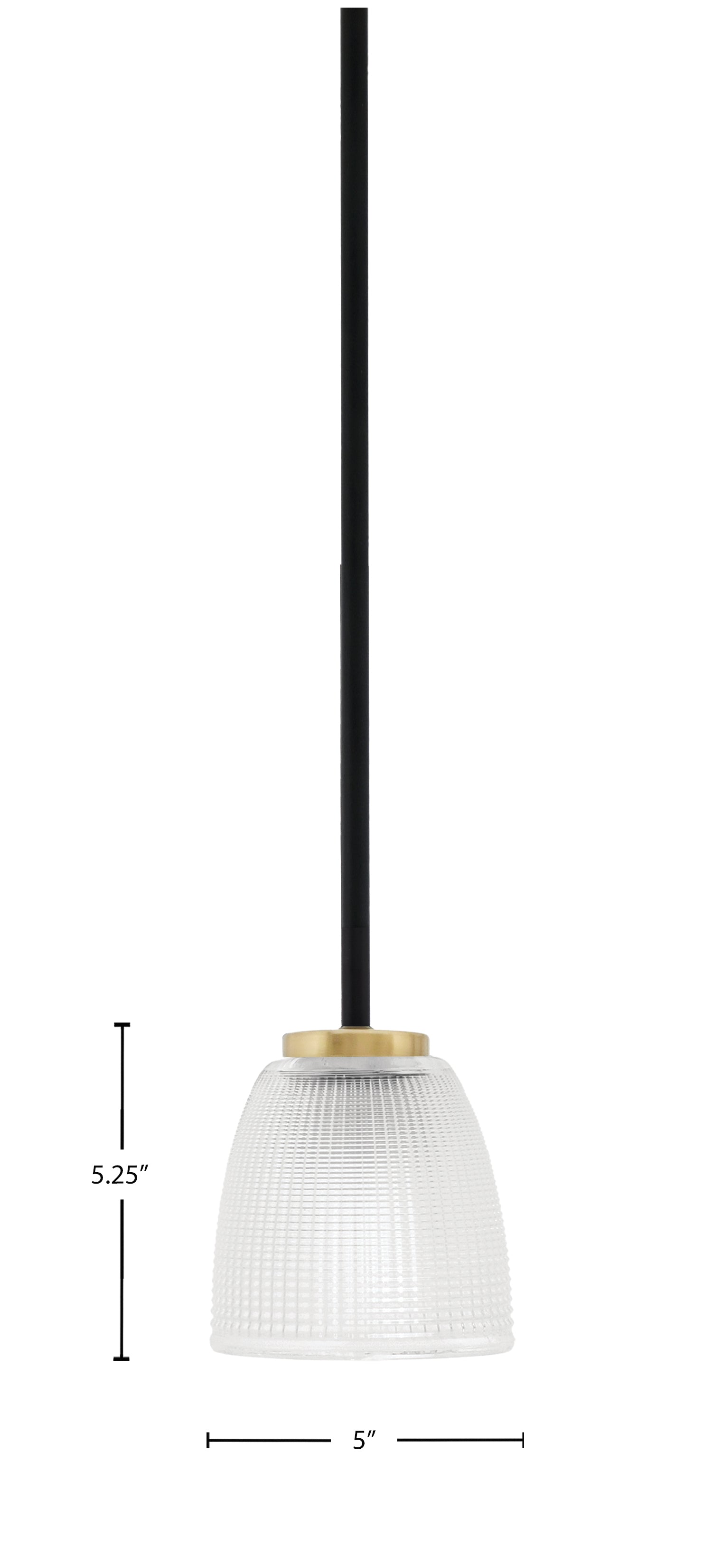 Sandia One Light Mini Pendant in Matte Black & New Age Brass with Clear Ribbed Shade