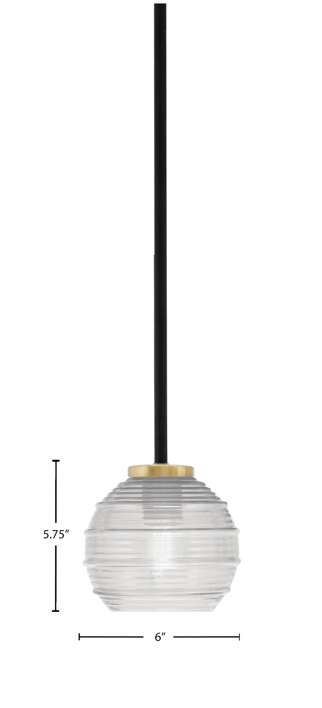 Sandia One Light Mini Pendant in Matte Black & New Age Brass with Clear Ribbed Shade
