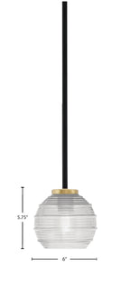 Sandia One Light Mini Pendant in Matte Black & New Age Brass with Clear Ribbed Shade